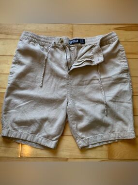 3/25$ Linen Beige Men's Casual Flat Front Shorts